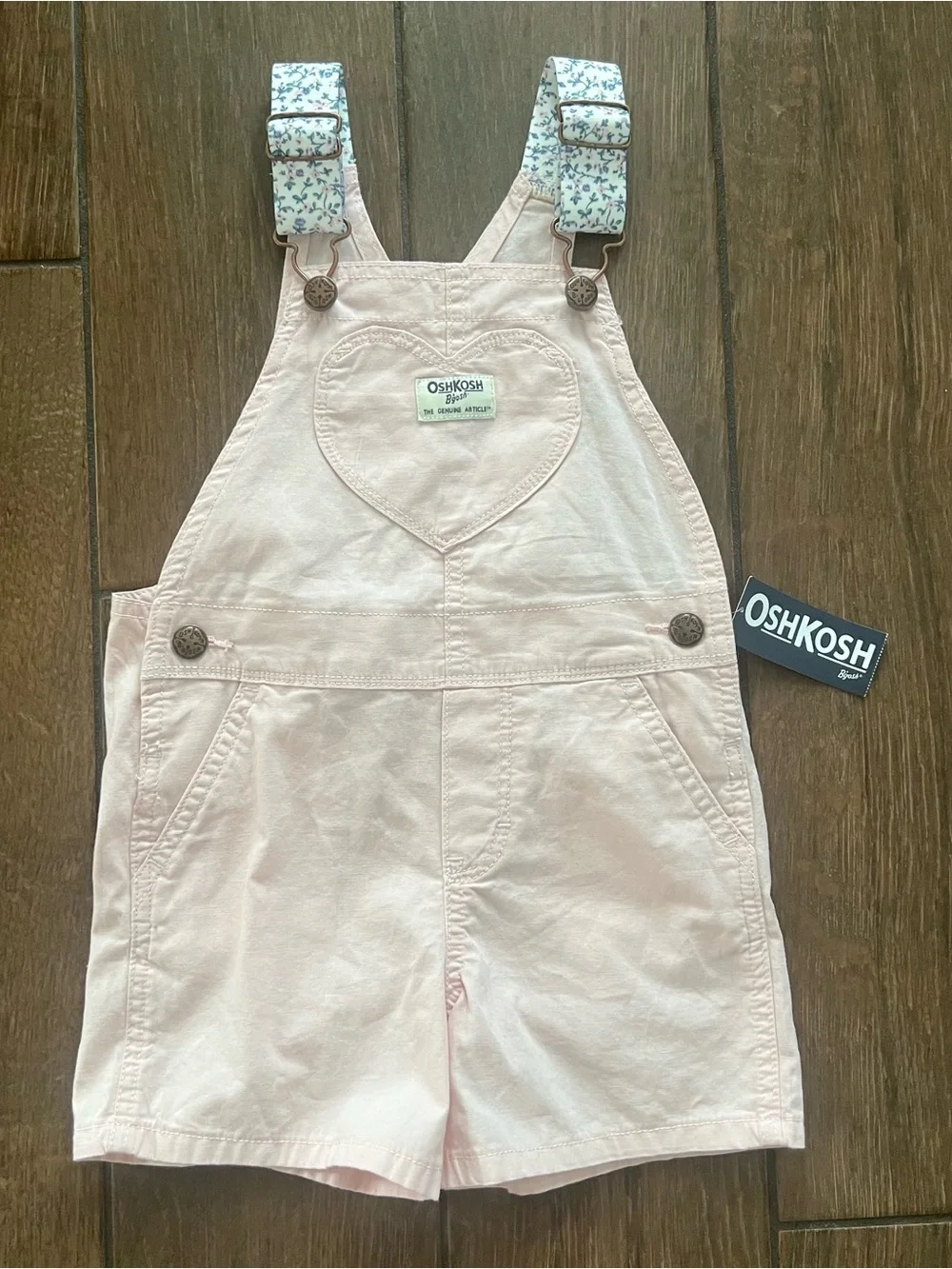 Osh Kosh B'Gosh Pink Heart Floral Shortall Overalls size 4T New with Tags
